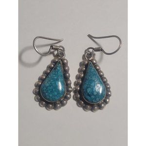 Sterling Silver Mexican 925 Turquoise Chip Earrings Teardrop Mex M2-19 Signed